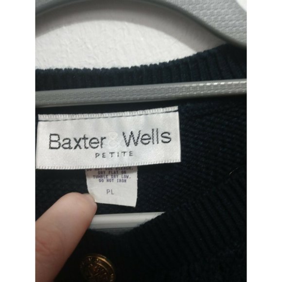 Vintage Baxter Wells Blue Petite Button Up Cardigan Sweater 100% Acrylic Large - Picture 2 of 7